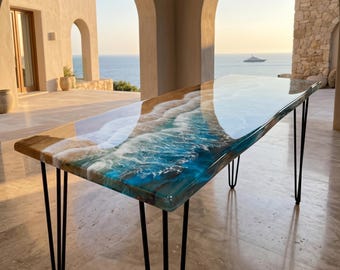 Large Oak Ocean Coffee Table | Luxury Solid Oak Resin Table | Handmade Coastal Statement Furniture | Beach House Decor
