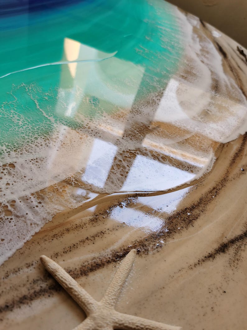 Grande oeuvre d'art murale océan en résine - Peinture époxy ronde vagues de 100 cm - oeuvre d'art 3D en résine de plage XL - Décoration d'intérieur côtière - Grande décoration murale océan image 8