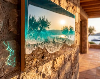 3D Ocean Window Wall Art | Handmade Resin Coastal Artwork | Medium Beach Wave Decor | Textured Sea Art | Resin Ocean Series
