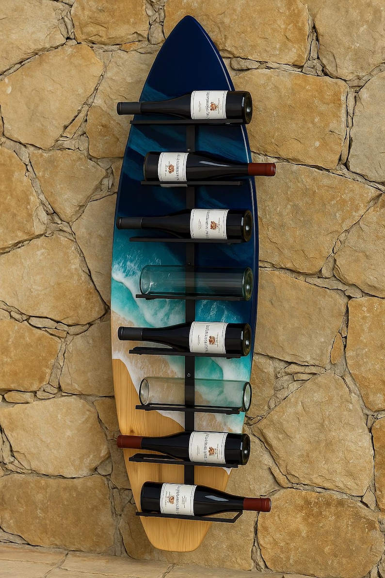 Sea Shell Wine Rack Handmade Surfboard Wine Rack – Coastal Resin Wave Art, Beach Decor - Etsy