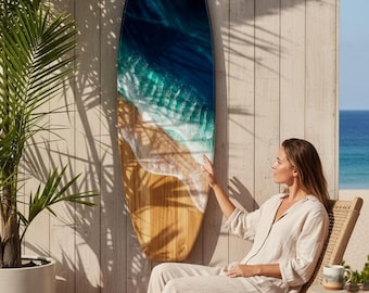 Resin Surfboard Wall Art, Handmade Ocean Wave Decor