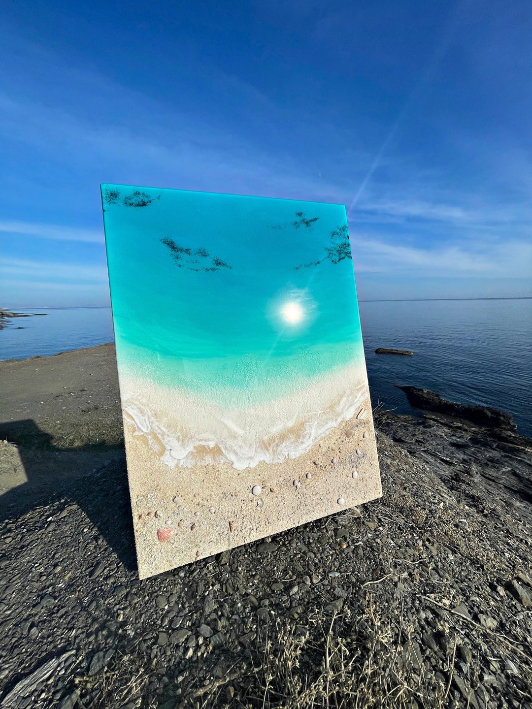 Resin Painting hawaii 3, Ocean Resin Art, Epoxy Resin Beach, 3D Wall