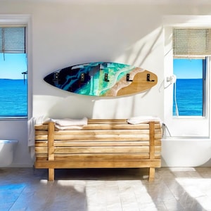 Surfboard resin ocean wave hanger rack, surfboard towel rack, ocean resin art, epoxy resin beach, 3D wall art, resin surfboard 1 metre long