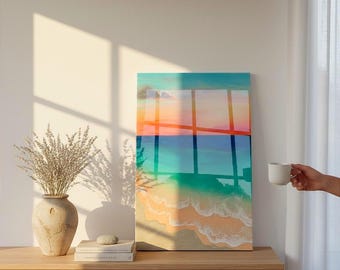 Ready to Ship Original Ocean Artwork, Resin Ocean Painting: Amber Horizon Seascape, Coastal Wall Art (60x40cm)