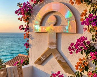 Large Iridescent Indalo Wall Art 52 cm – Handmade Resin Good Luck Symbol | Spanish House Protection Charm | Coastal Boho Decor
