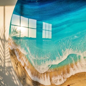 Grande oeuvre d'art murale océan en résine - Peinture époxy ronde vagues de 100 cm - oeuvre d'art 3D en résine de plage XL - Décoration d'intérieur côtière - Grande décoration murale océan image 7