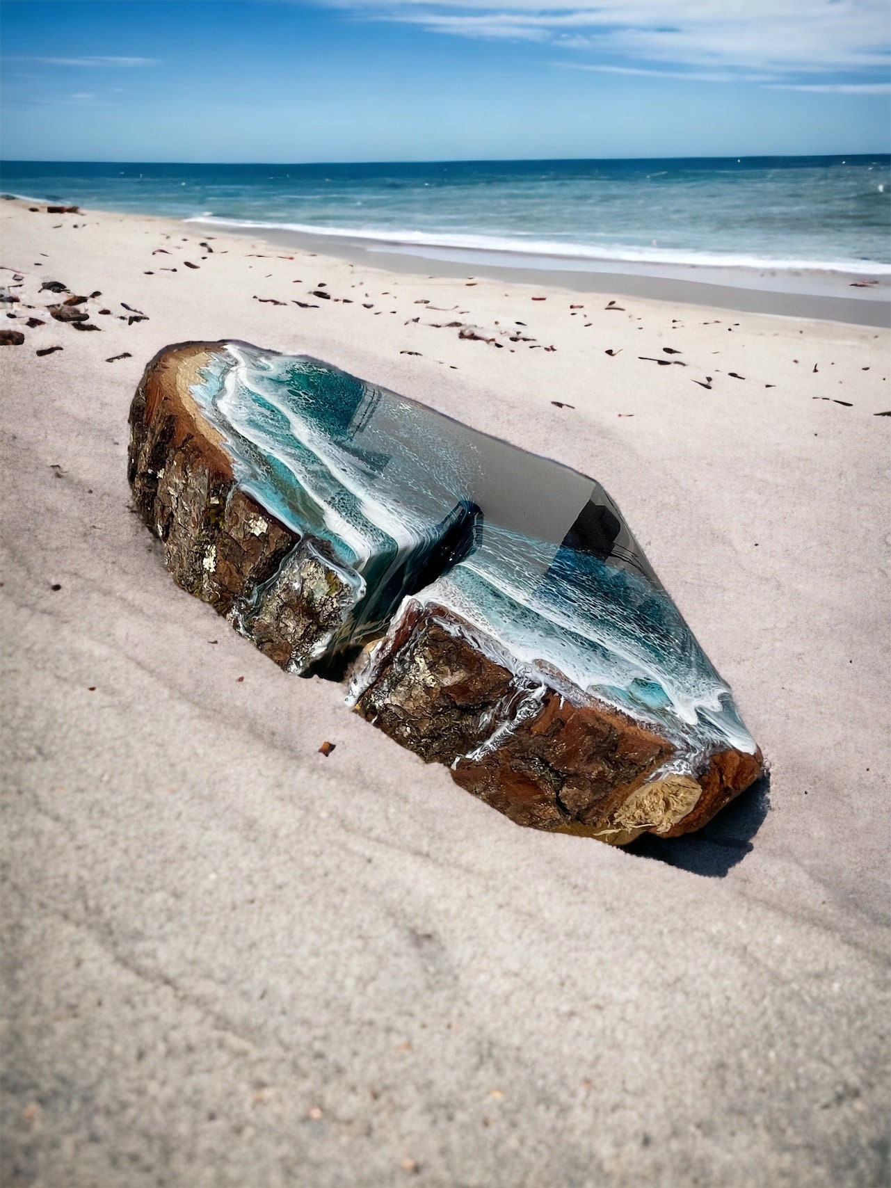 Resin Ocean Corner Shelf – Handmade Floating Oak Shelf With
