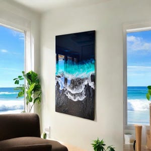 Resin painting &quot;Azores&quot;, ocean resin art, epoxy resin beach, 3D wall art, ocean waves, ocean art, resin ocean, real beach