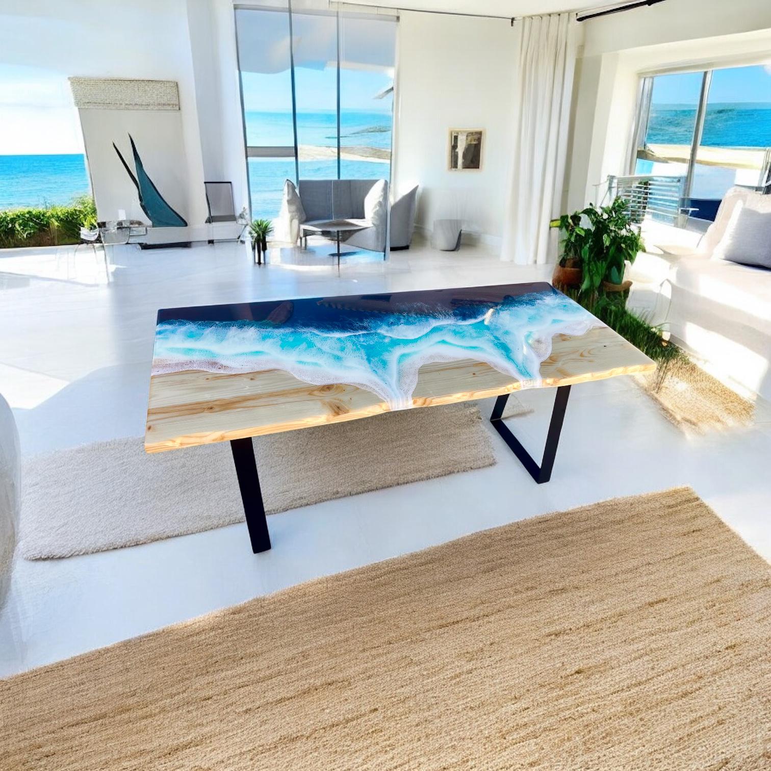Epoxy Resin Ocean Coffee Table – Handcrafted Coastal Art Furniture (80 ...