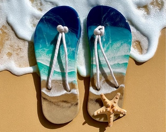 Handmade Resin Flip Flop Wall Decor: Coastal Beach Art With