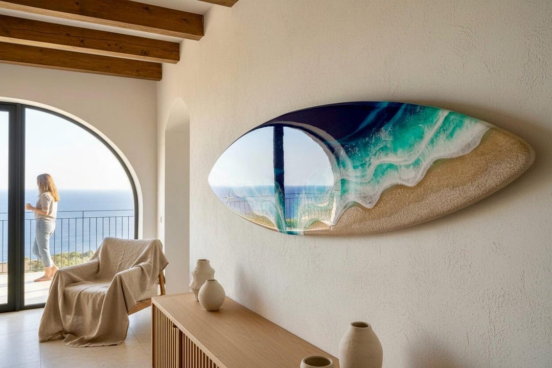 Medium Resin Ocean Surfboard Wall Art 100 Cm | Coastal Wall Decor ...