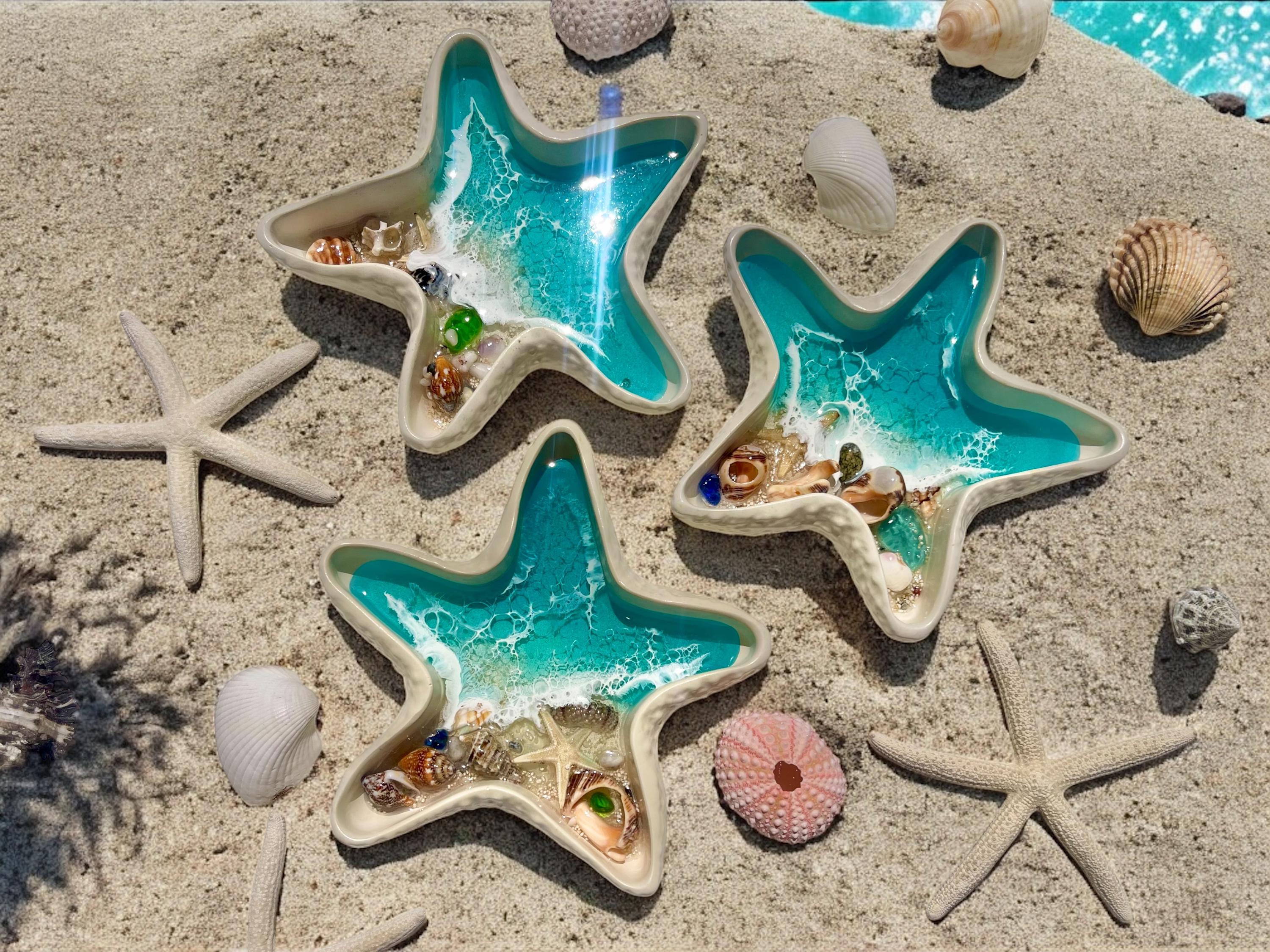 Vassoio Gioielli Ceramica Conchiglia E Stella Marina: Blu, Smaltato, Porta Anelli E Orecchini - 3