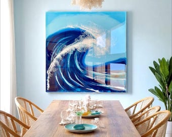 Grande onda oceanica in resina – Decorazione murale costiera 3D