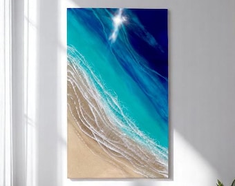 Arte em resina oceânica: decoração de parede de praia costeira (100 x 60 cm)