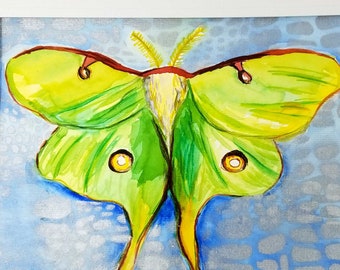 Luna Moth Painting Original Watercolor / Garden Art