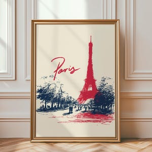 Paris Eiffel Tower Digital Illustration Wall Art Print Tour Eiffel France Travel Poster Paris Skyline Sketch DIGITAL PRINT