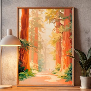 Redwoods National Park Oil Painting California Redwood Forest Landscape Art US Nature landscape-wall-print & Travel Poster DIGITAL PRINTS