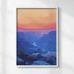 Grand Canyon National Park Sunset Oil Painting Arizona Landscape Art Print Canyon River Travel Poster landscape-wall-print DIGITAL PRINT