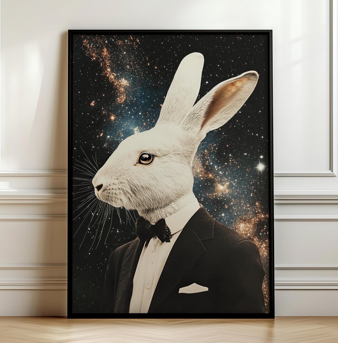 Dapper Cosmic Rabbit in a Tux | Space Theme | Vintage Vibe Art Print ...