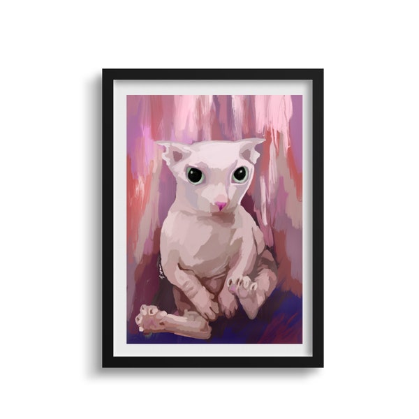 BINGUS cat / cat meme art print / furless / hairless / cat lover / pink cat