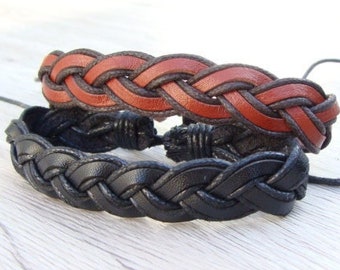 Pulsera de cuero trenzado: pulsera de cordón ajustable