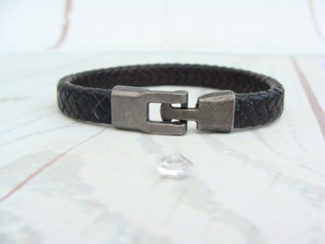 革紐と蝋紐編みブレスレット／ターコイズ、シルバーリーフジャスパーほか - 貴石工房パックOnlineShop 編み レザー ブレスレット 8mm ブラック #2