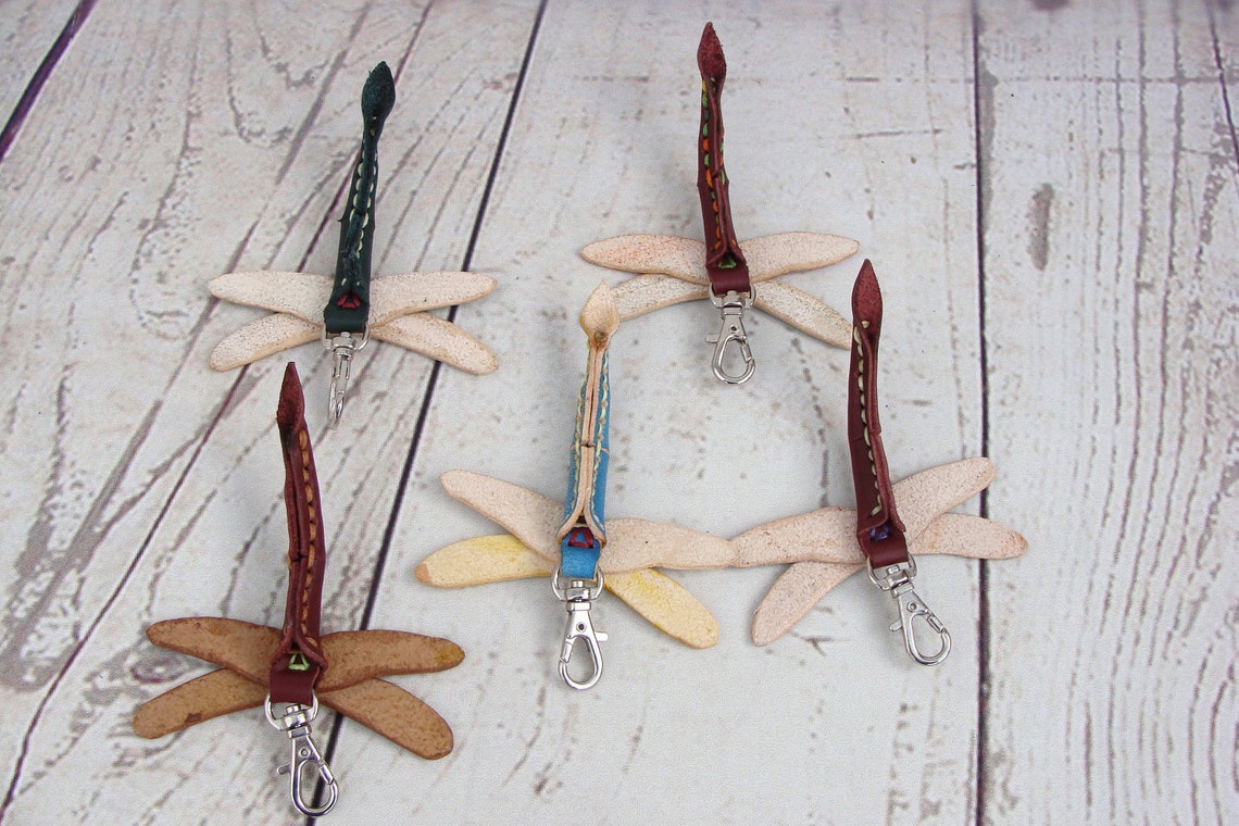 Dragonfly Leather Key Chain Leather Dragonfly Keyrings Etsy UK