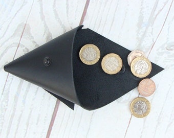 personalised coin pouch / triangle coin purse / leather black coin purse / a pouch with multiuse / special personalised gift