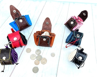 leather coin bag keychain / leather keyring / mini rucksack