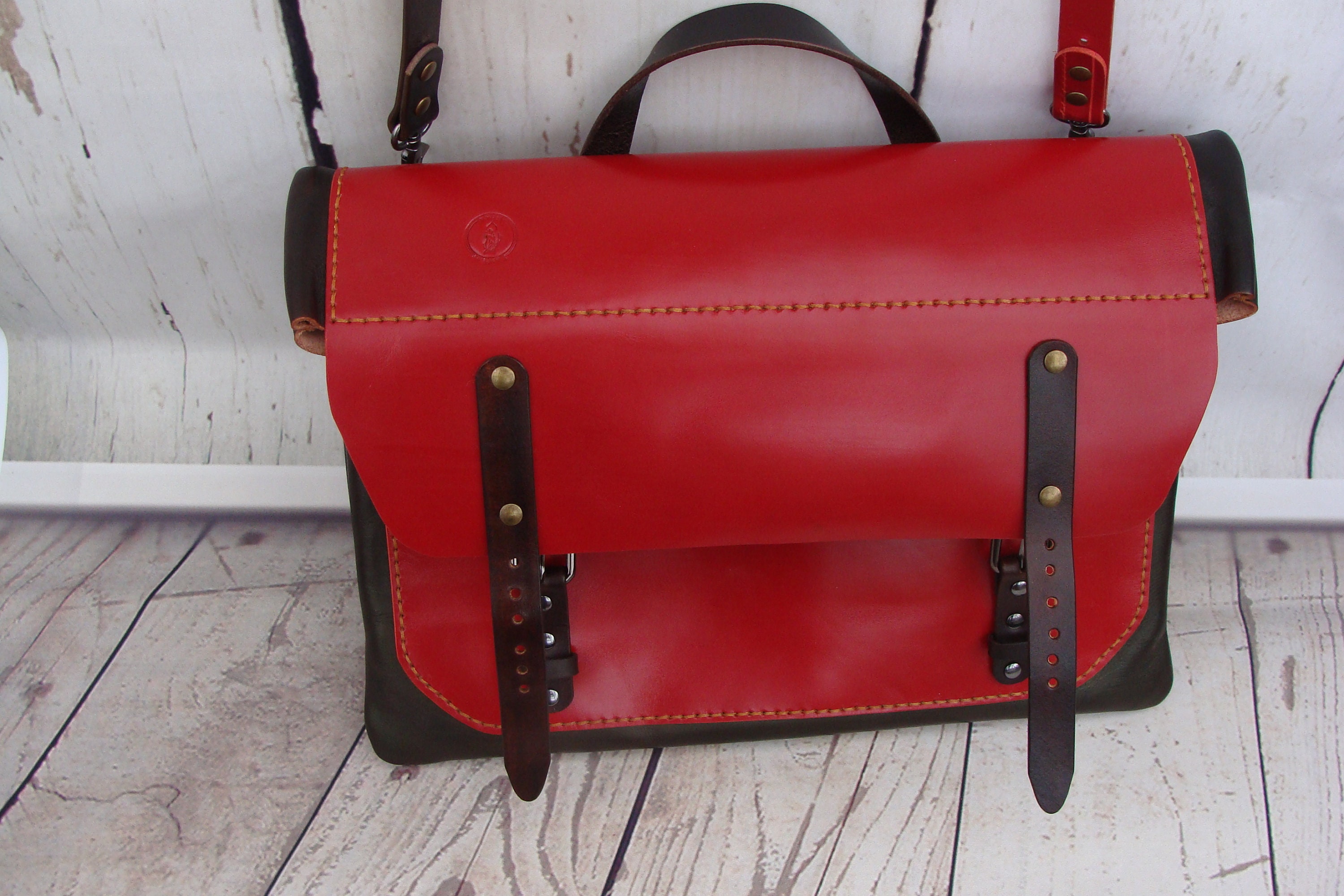 Laptop Bag Red Crossbody Bag Leather Bag / Laptop Messenger | Etsy