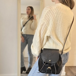 Handcrafted bag / black leather bag /Drawstring bag / buckel bag / etsy gifts / luxury leather / unique design