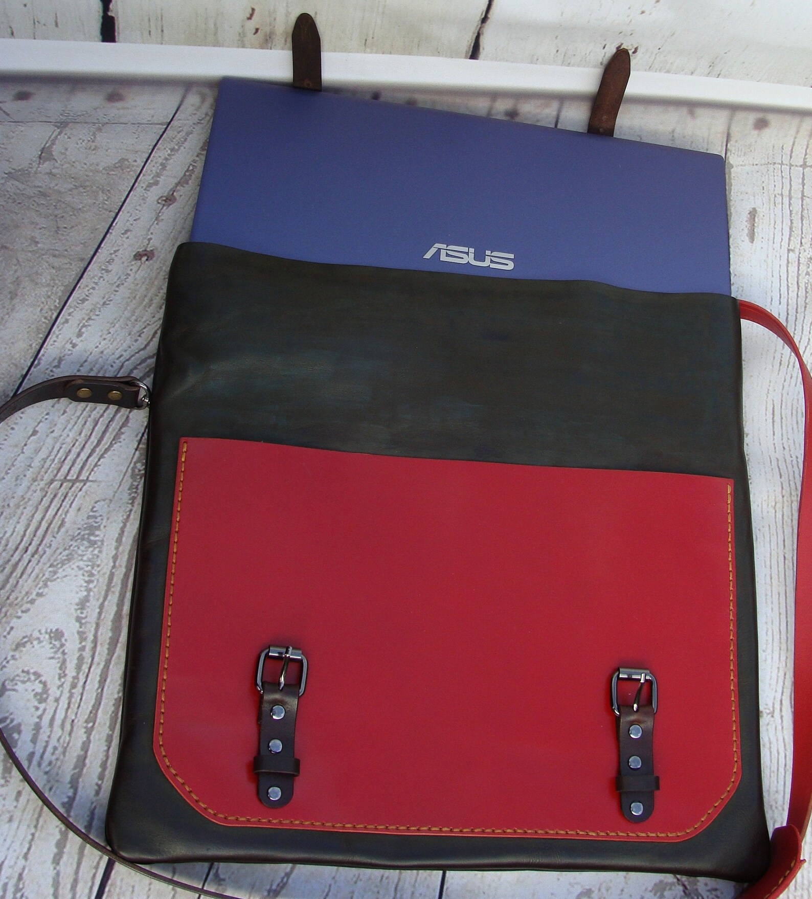 Laptop Bag Red Crossbody Bag Leather Bag / Laptop Messenger Etsy