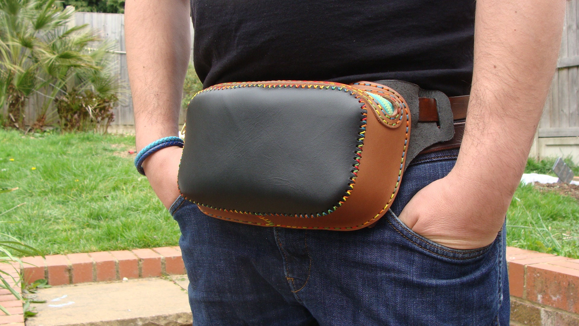 Men's or Women's Black Leather Hip Bag Small 