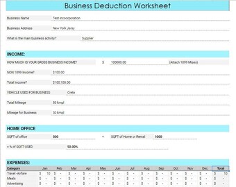 1099/Small Business Tax Deduction Spreadsheet with Home Office Deduction  Calculator