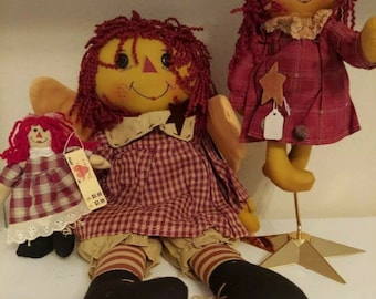 Primitive` Handmade Raggedy Ann Doll and her Gingerbread Man` 19 /"