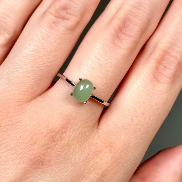 Green Aventurine Ring • 925 Sterling Silver Adjustable Dainty Green Aventurine Crystal Ring • Dainty Oval Aventurine 925 Crystal Ring