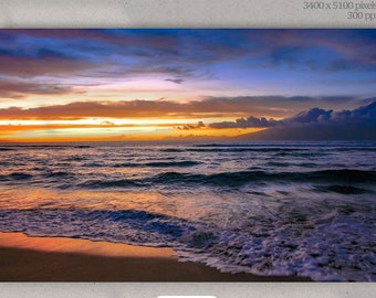 Instant Digital Download, Maui Sunset, Pacific Ocean, Beach in Hawaii, Photography