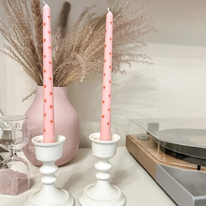 Hand painted love hearts glossy candlesticks - Set of 2