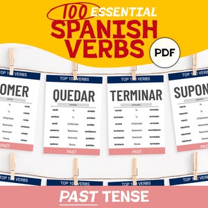 100 cartes mémoire de verbes passés espagnols essentiels | Vocabulaire espagnol, flashcard imprimable, apprentissage d'une langue de conjugaison, flashcard de salle de classe