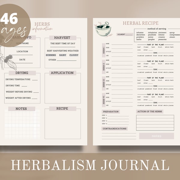 Herbalist journal PDF | Aromatherapy journal | Essential  oils print | Materia Medica | Herb recipe | Oil blend | Printable herb planner pdf