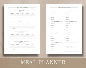 Meal planner pdf | Weekly food tracker | Daily printable meal journal | Food diary | Grocery list pdf | Menu plan | Protein tracker