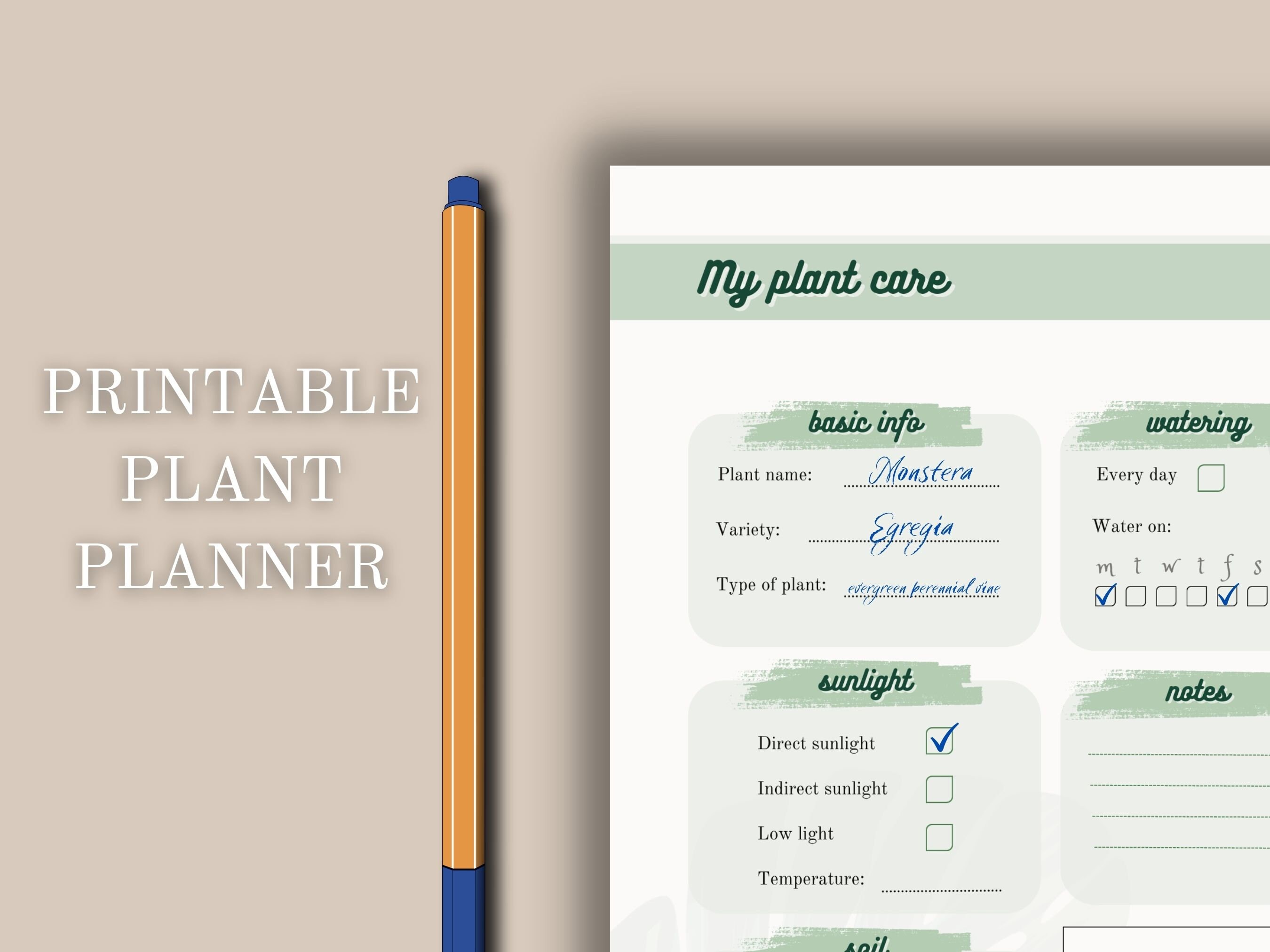 Plant Planner Printable Pdf Planner A4 Care Planner Watering Tracker
