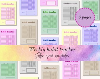 Digital habit tracker, printable habit tracker, colorful habit tracker, pdf, A4, A5, Letter