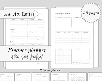 Finance budget planner pdf Printable planner savings tracker Bills monthly tracker budget A4 Digital planner templates, Expenses tracker