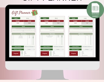 Christmas gifts tracker spreadsheet, Gift tracker for google sheet, Family gift budget tracker spreadsheet, Gifts planner spreadsheet