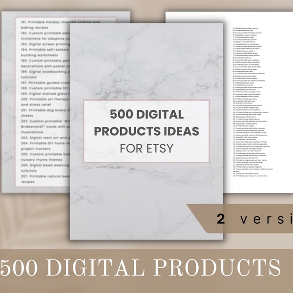 Etsy digital products to sell | 500 digital product ideas to sell on Etsy \ 2 versions of printable list of digital products to sell
