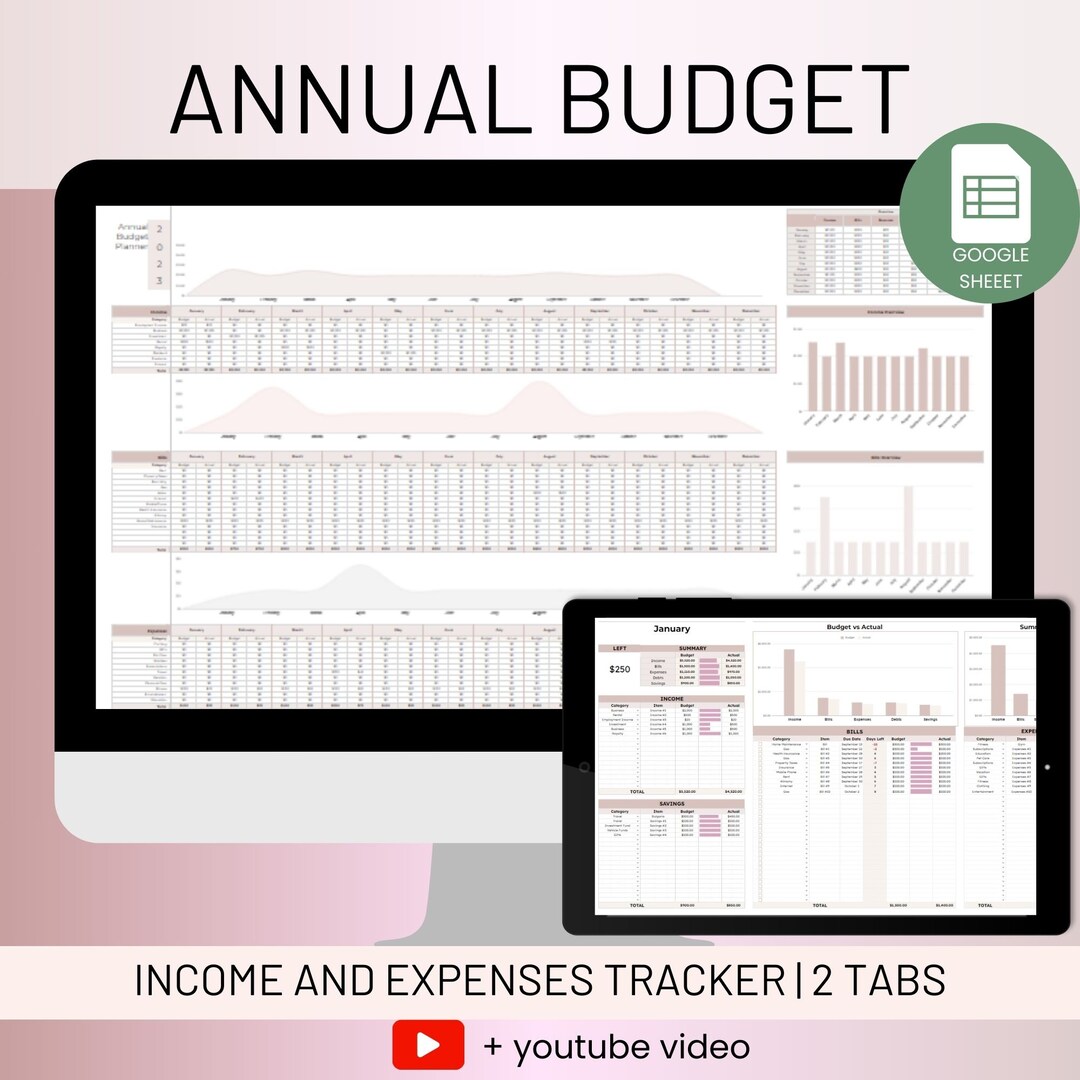 Annual Budget Planner | Income and Expenses | Spreadsheet Budget ...