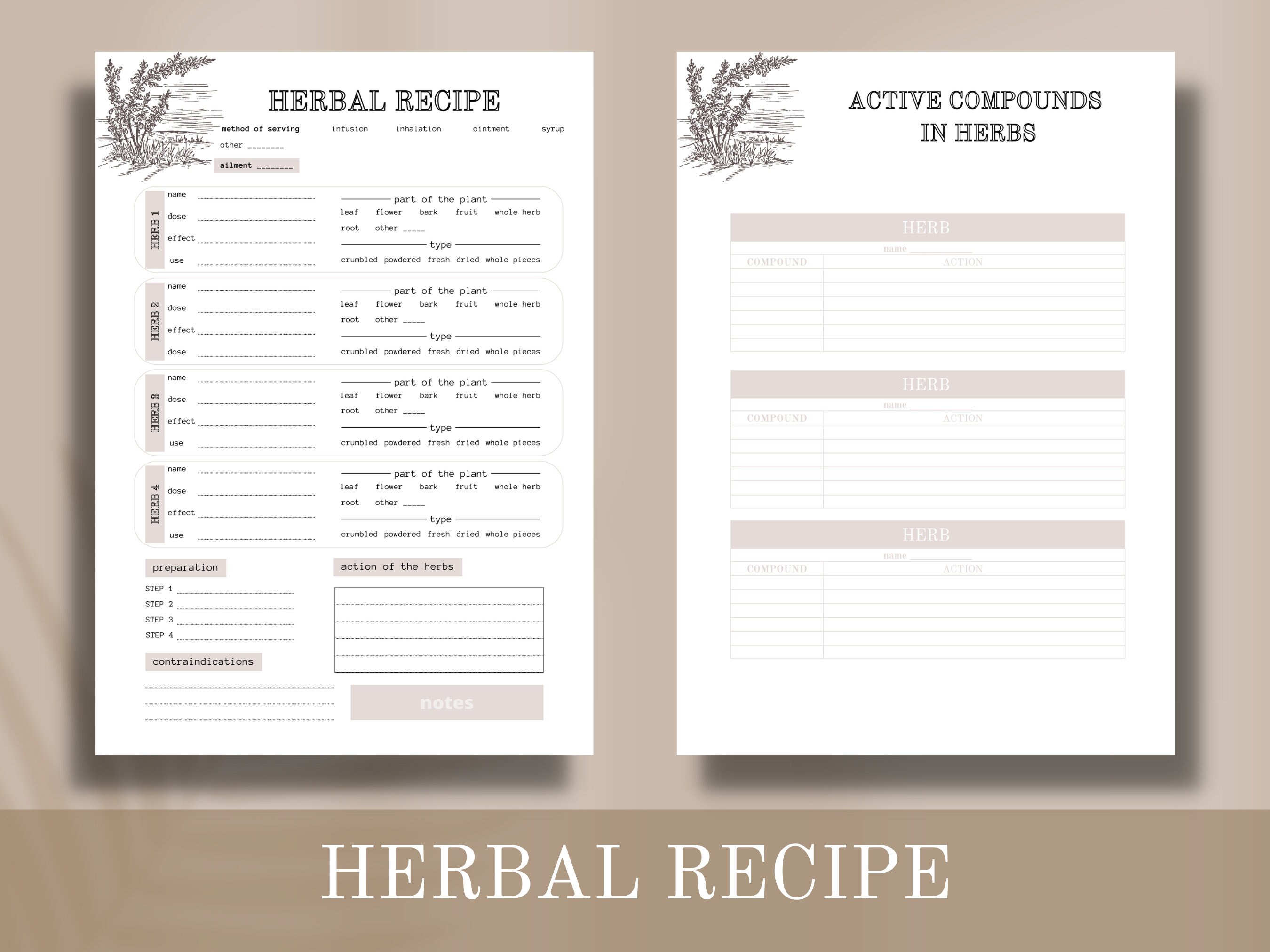 Herbalist Journal Herb Planner Herb Recipe Materia Medica Printable Herb Planner Pdf Etsy