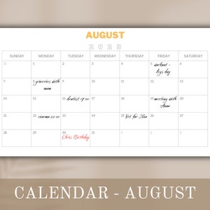 Calendario modificabile di agosto | Pianificatore mensile | Calendario estivo | A4 A5 Lettera | Modificabile in Canva | Pianificatore di agosto