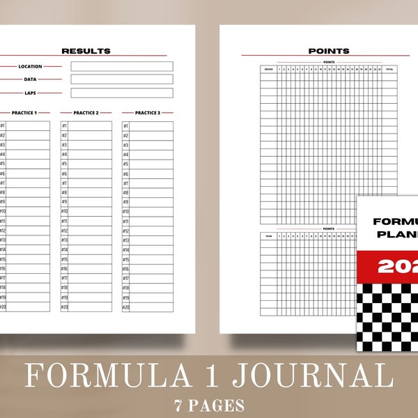 Formula One Journal, F1 drivers points tracker, Formula 1 printable tracker,  formula 1 2023 season, Printable Formula 1 journal, F1 tracker